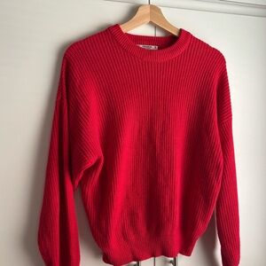 Pull&Bear Red Ribbed Crew Neck Sweater